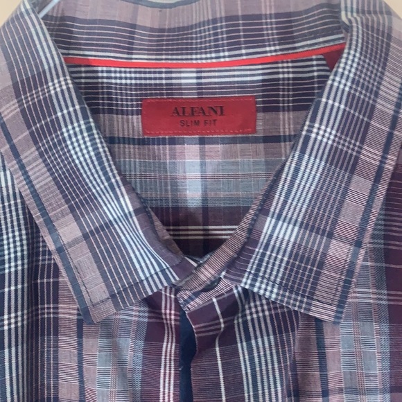 Alfani Slim Fit Purple, White, Gray & Navy Plaid Long Sleeve Button Down🥳HP🥳 - Picture 2 of 5